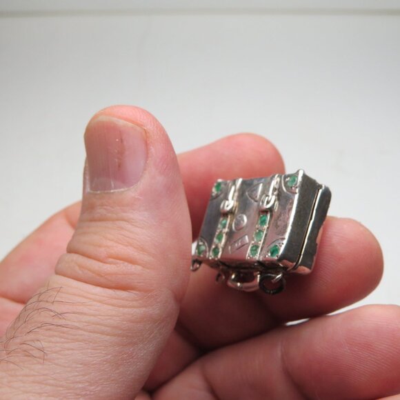 *925 Silver Antique Suitcase Emerald - Picture 11 of 12